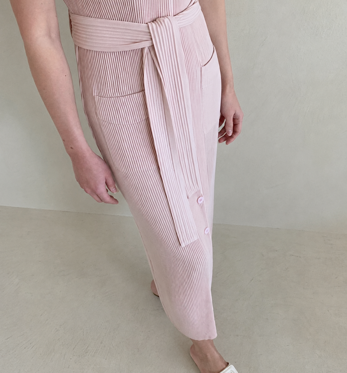 Pleated Short-Sleeve Pocket Dress