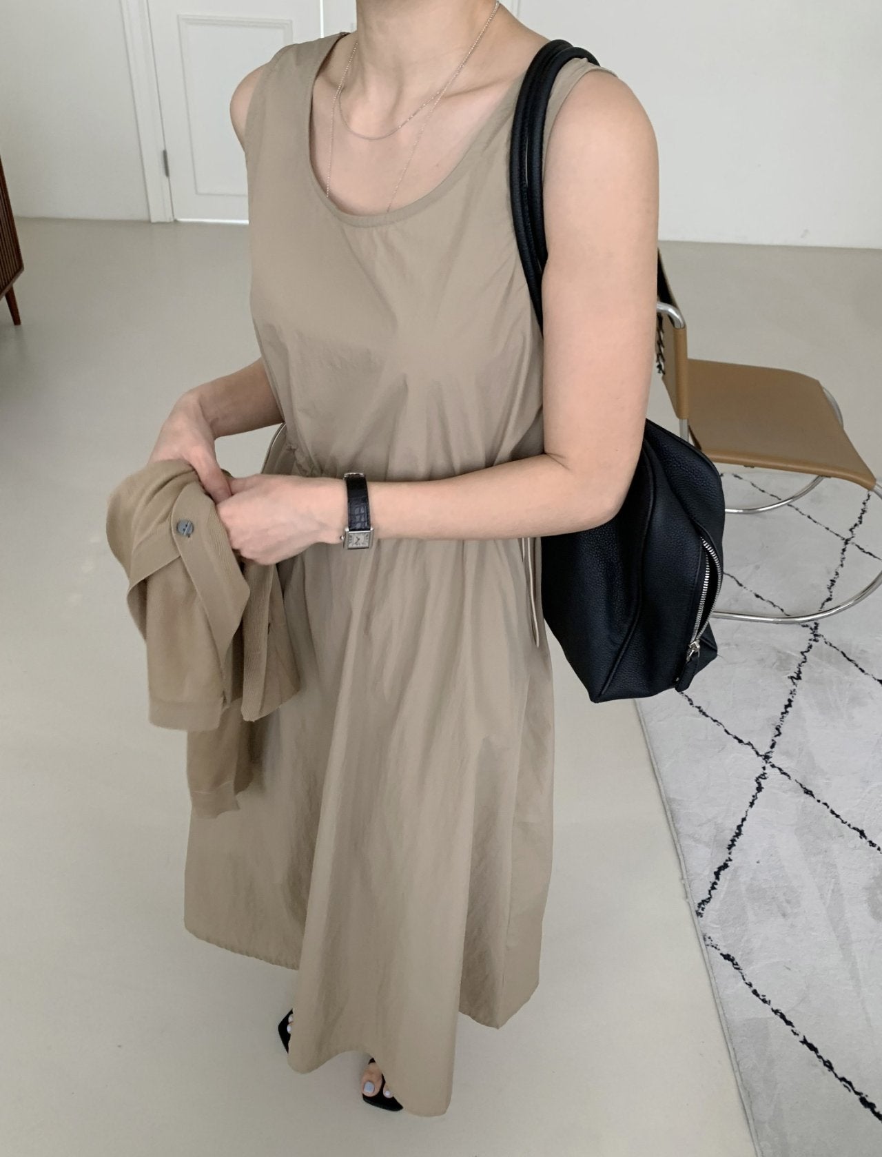 Crisp Texture Long Dress & Matching Cardigan set