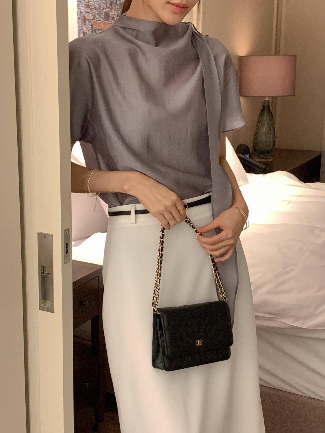 Tie Mock-Neck Blouse