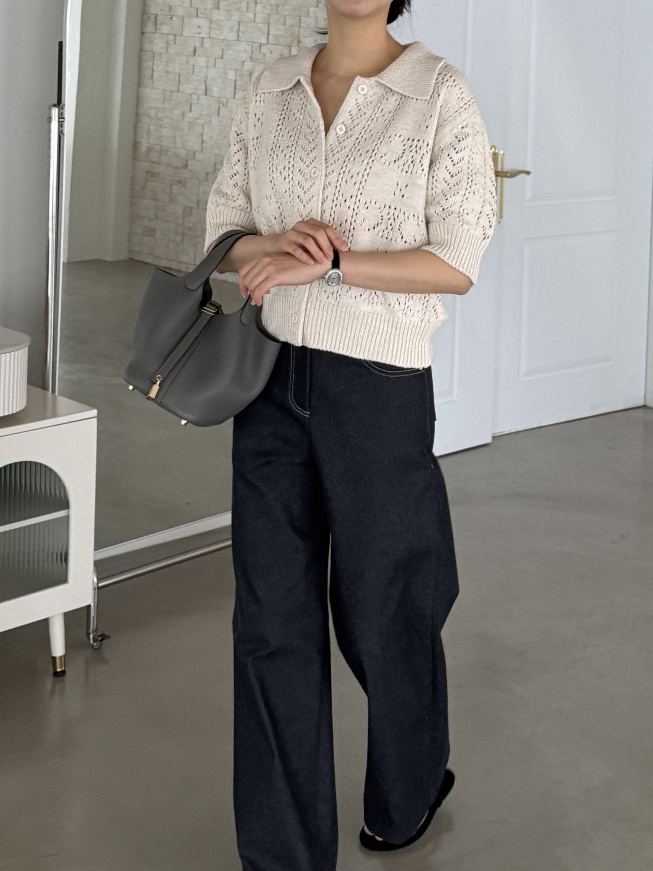 Classic Crochet Cardigan - Cream Oat