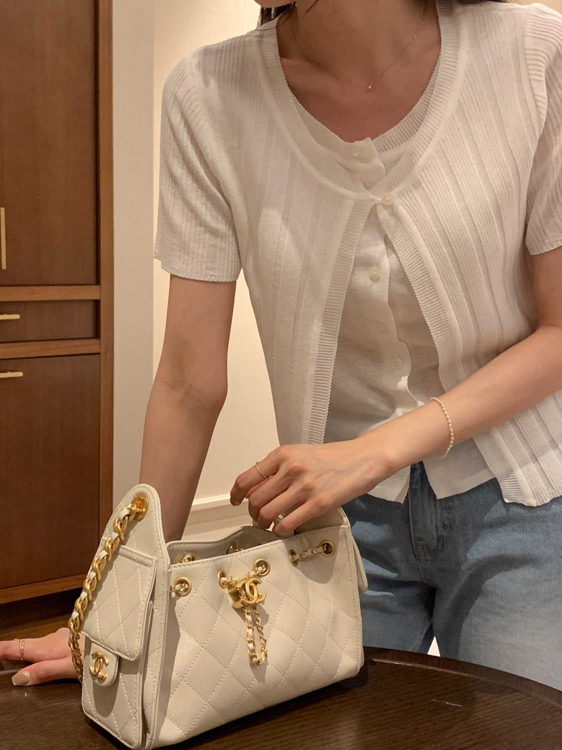2-in-1 Ribbed Short-Sleeve Cardigan