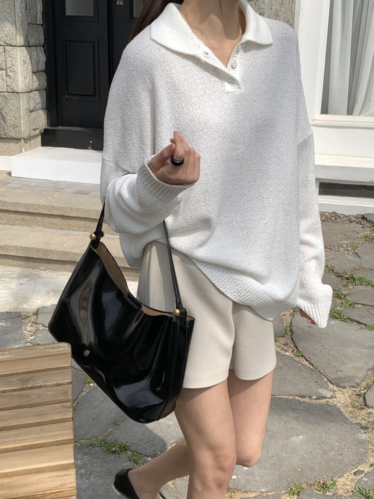 Bouclé Boxy Collar Knit