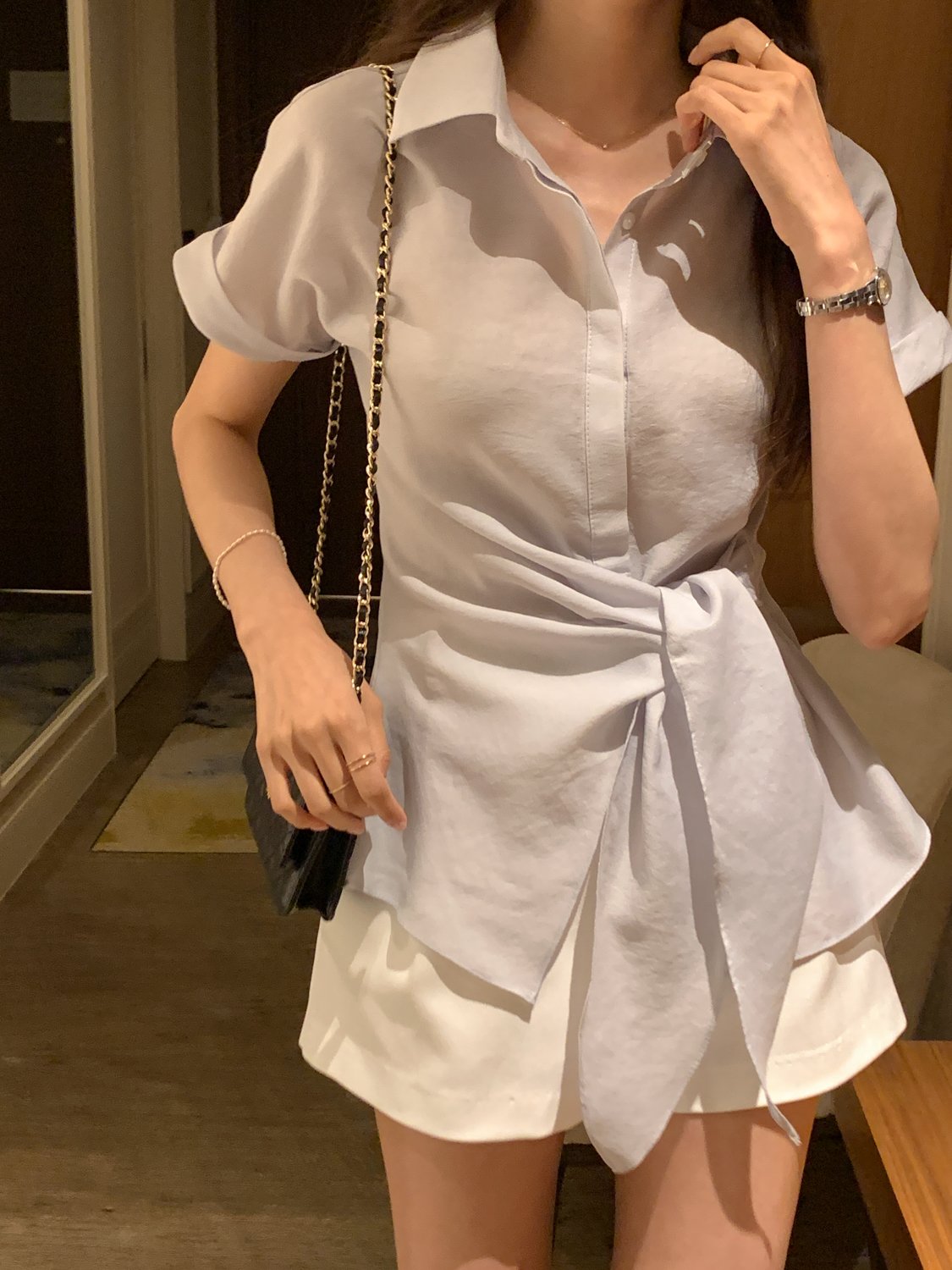 Serene Semi-Open Rolled-Up Wrap Shirt