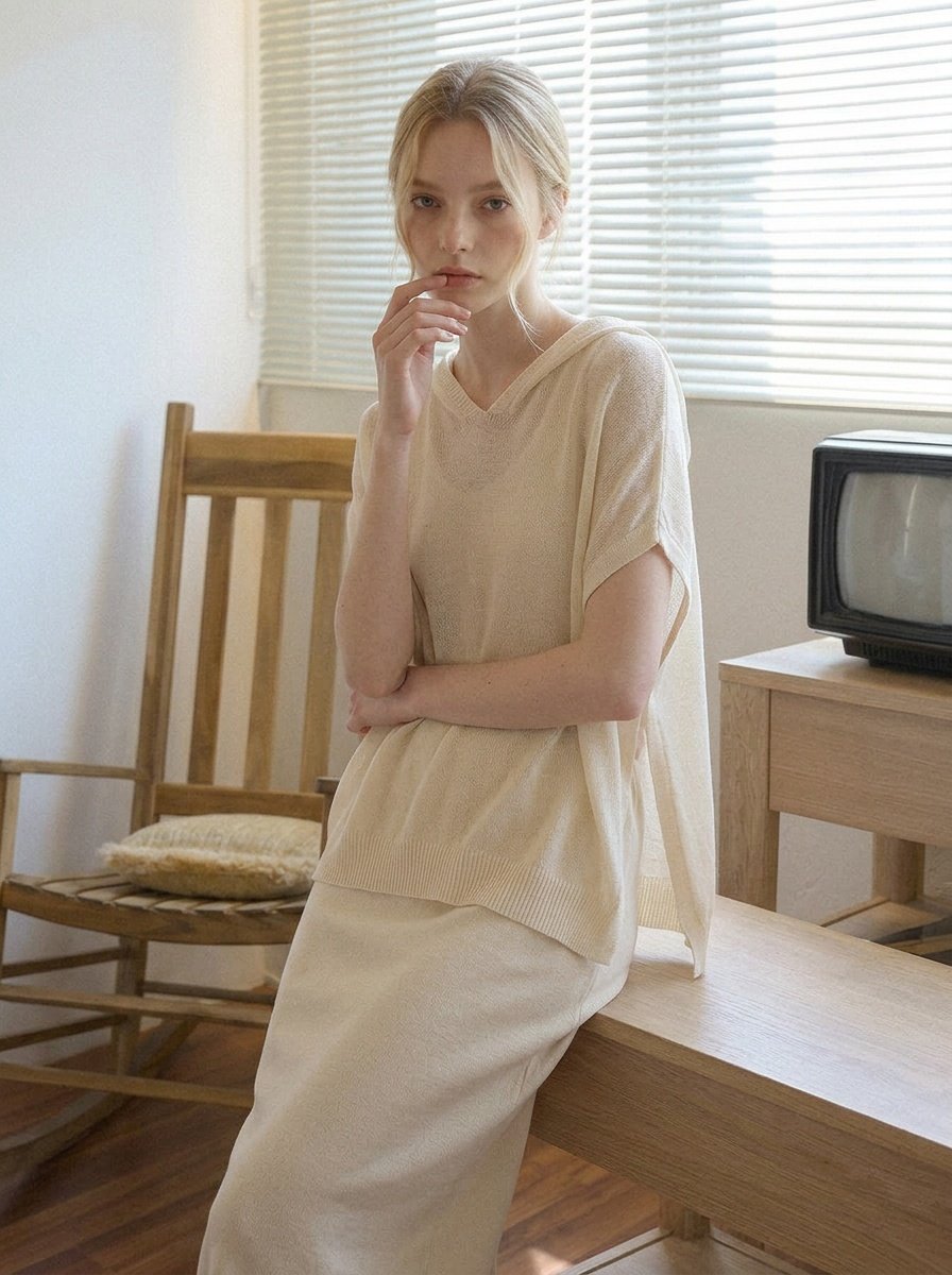 Whole garment Butter Hooded Knit Cape Vest