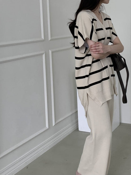 Chic Stripe Knit Two-Piece Set
