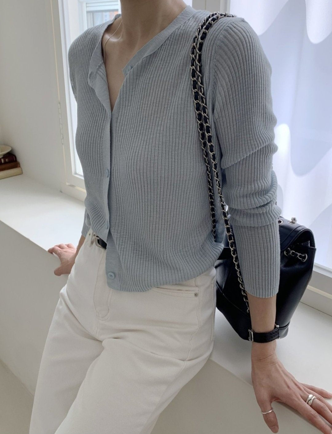 Lightweight Bokashi Rib Knit Cardigan