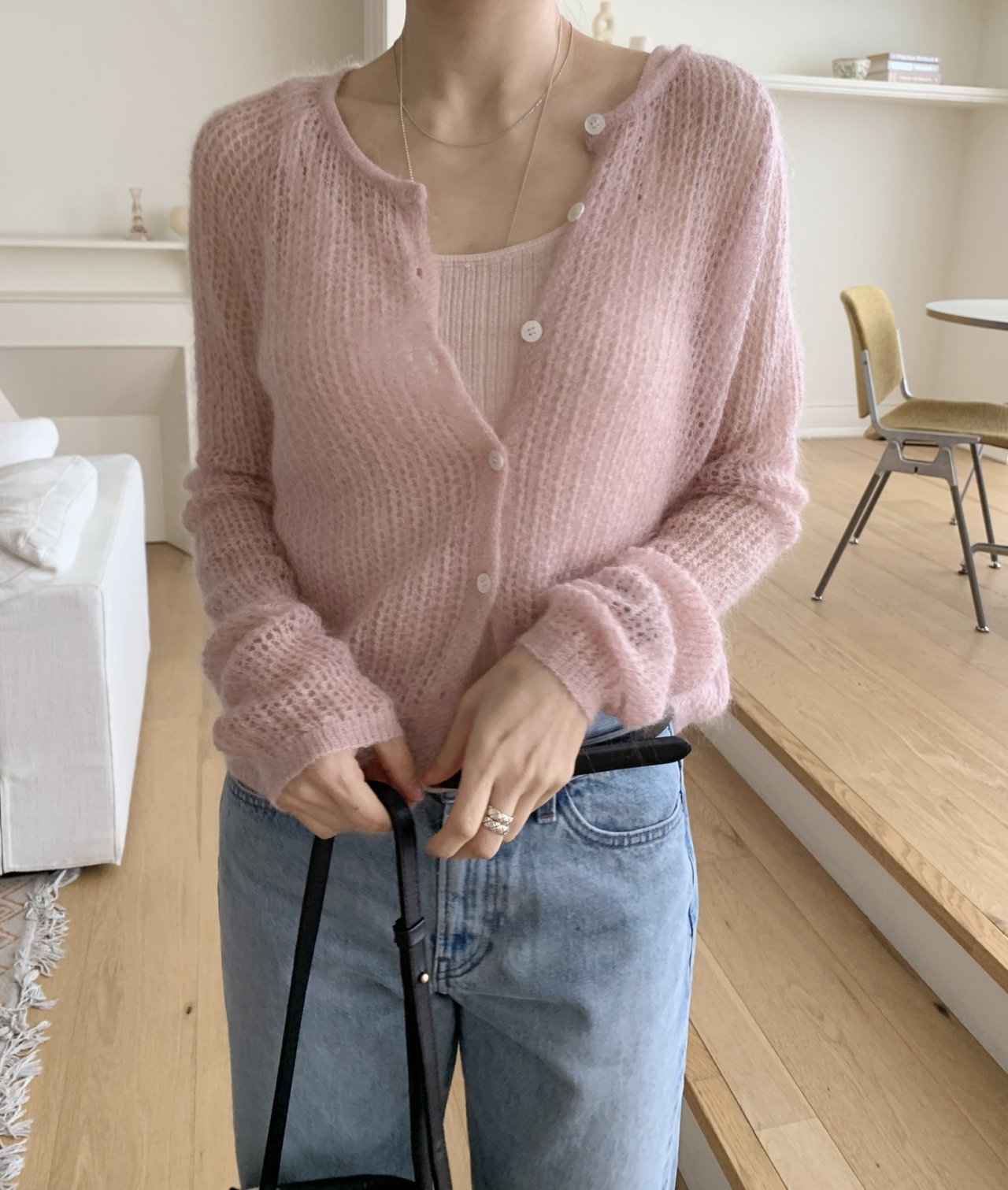 Cotton Candy Mohair Blend Knit Cardigan