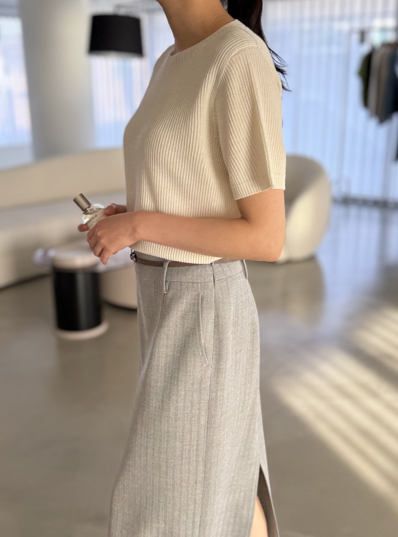 Textured Semi-Crop Knit (Short Sleeve) - Ivory