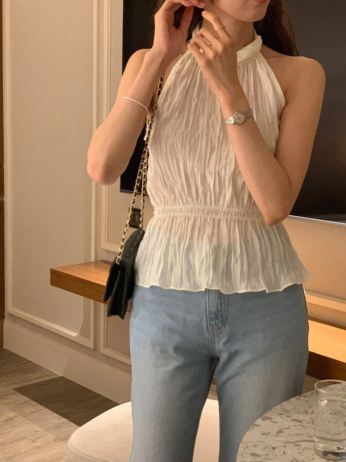 Crinkle Halter Blouse