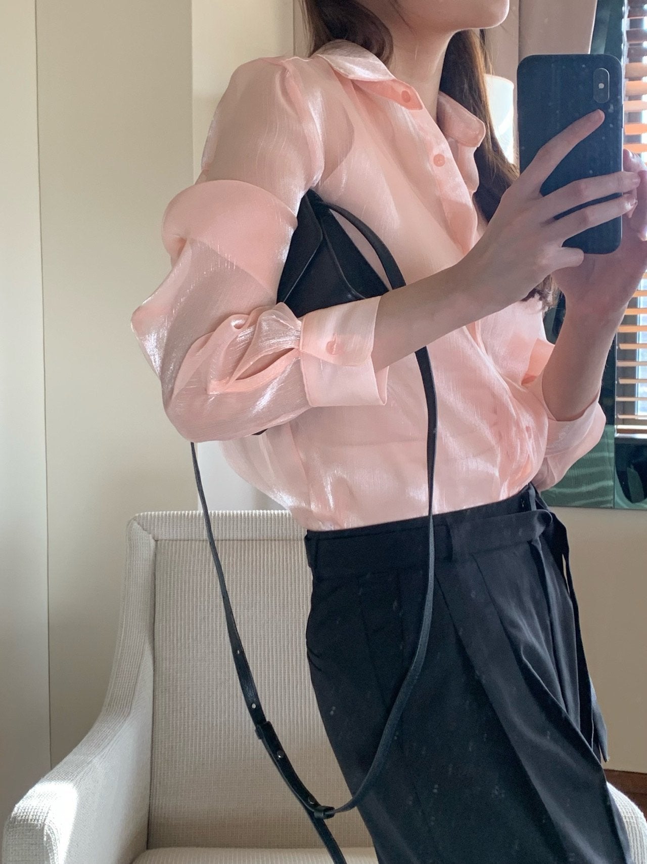 Luxury Organza Sheer Blouse – Sky Blue · White · Peach Pink