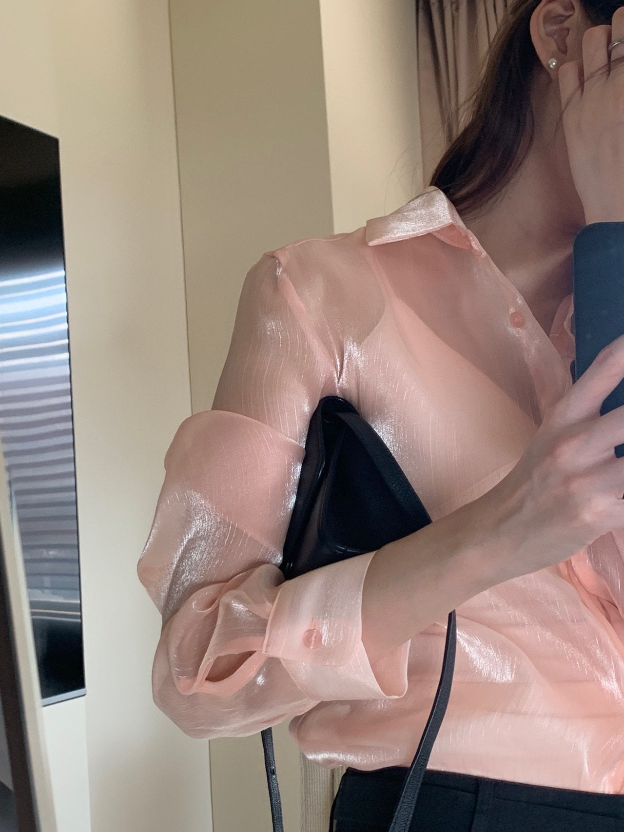Luxury Organza Sheer Blouse – Sky Blue · White · Peach Pink