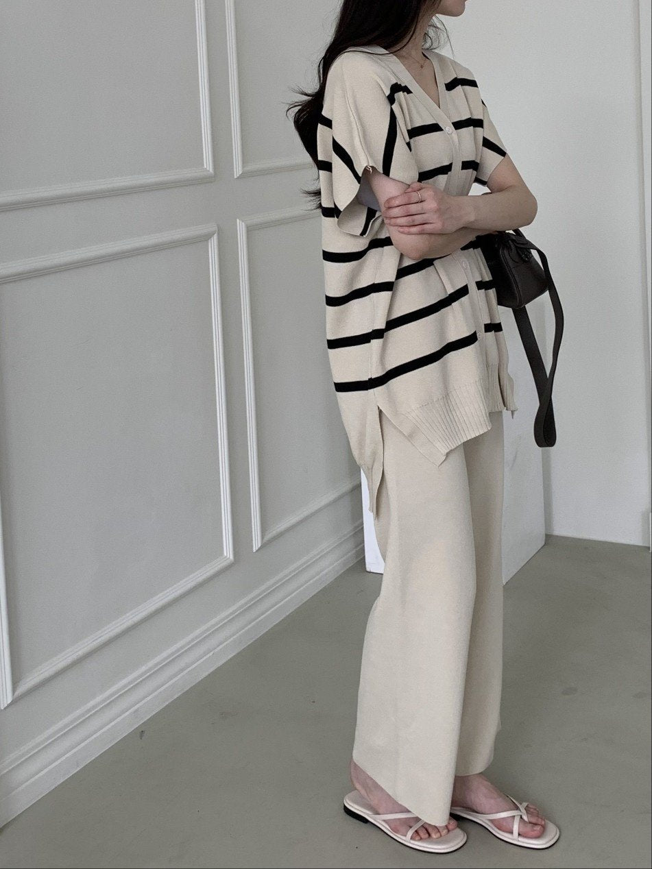 Chic Stripe Knit Two-Piece Set