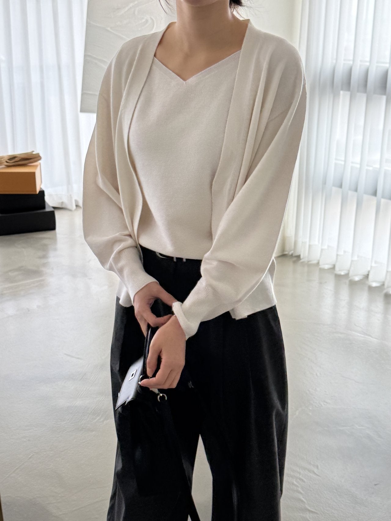 Signature Heart-Neck Cami & Cardigan Set - Cream Ivory