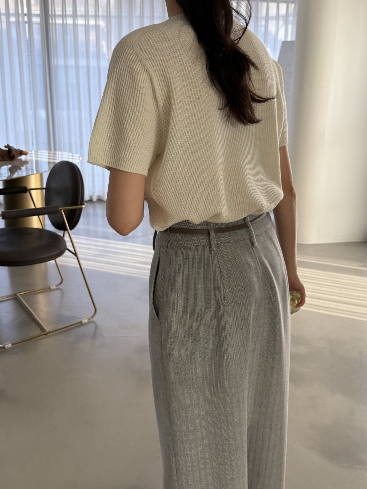 Textured Semi-Crop Knit (Short Sleeve) - Ivory