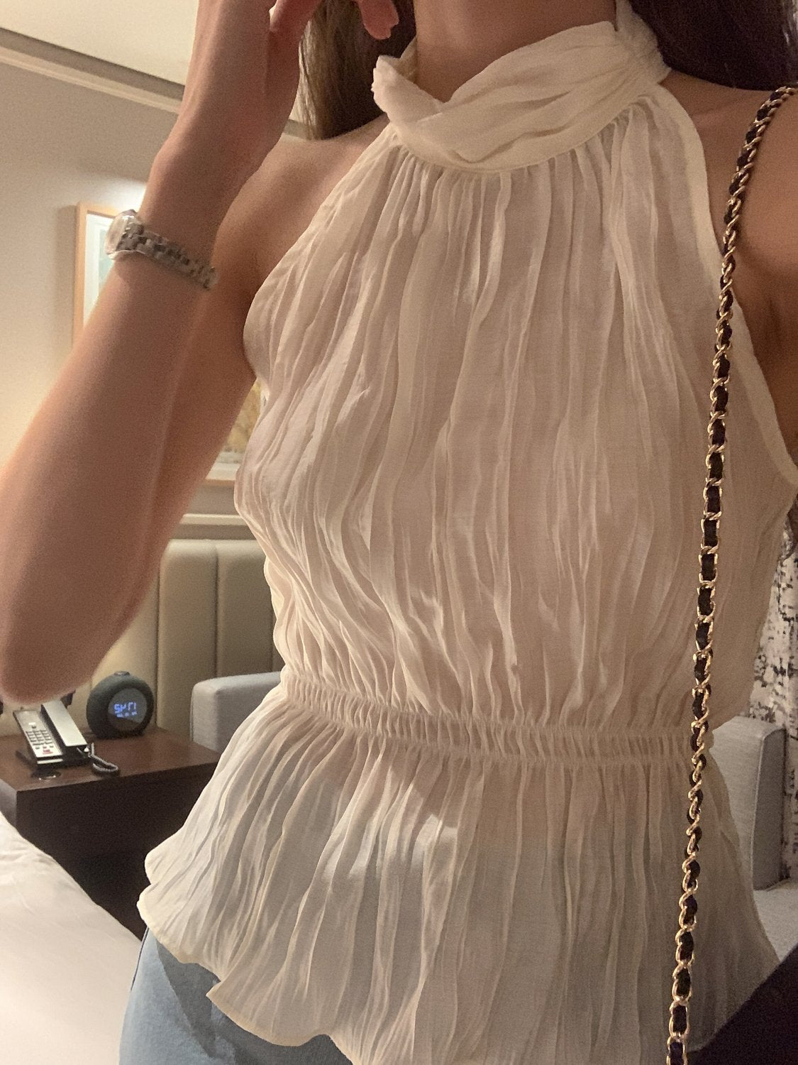 Crinkle Halter Blouse