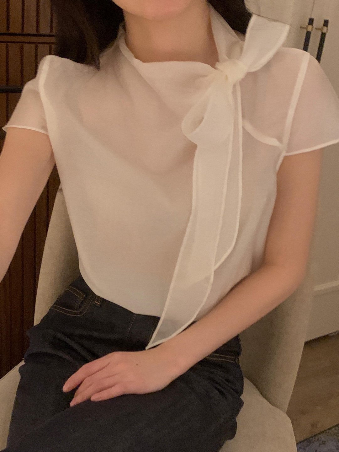 [Best Seller] Ribbon Mock-neck Blouse