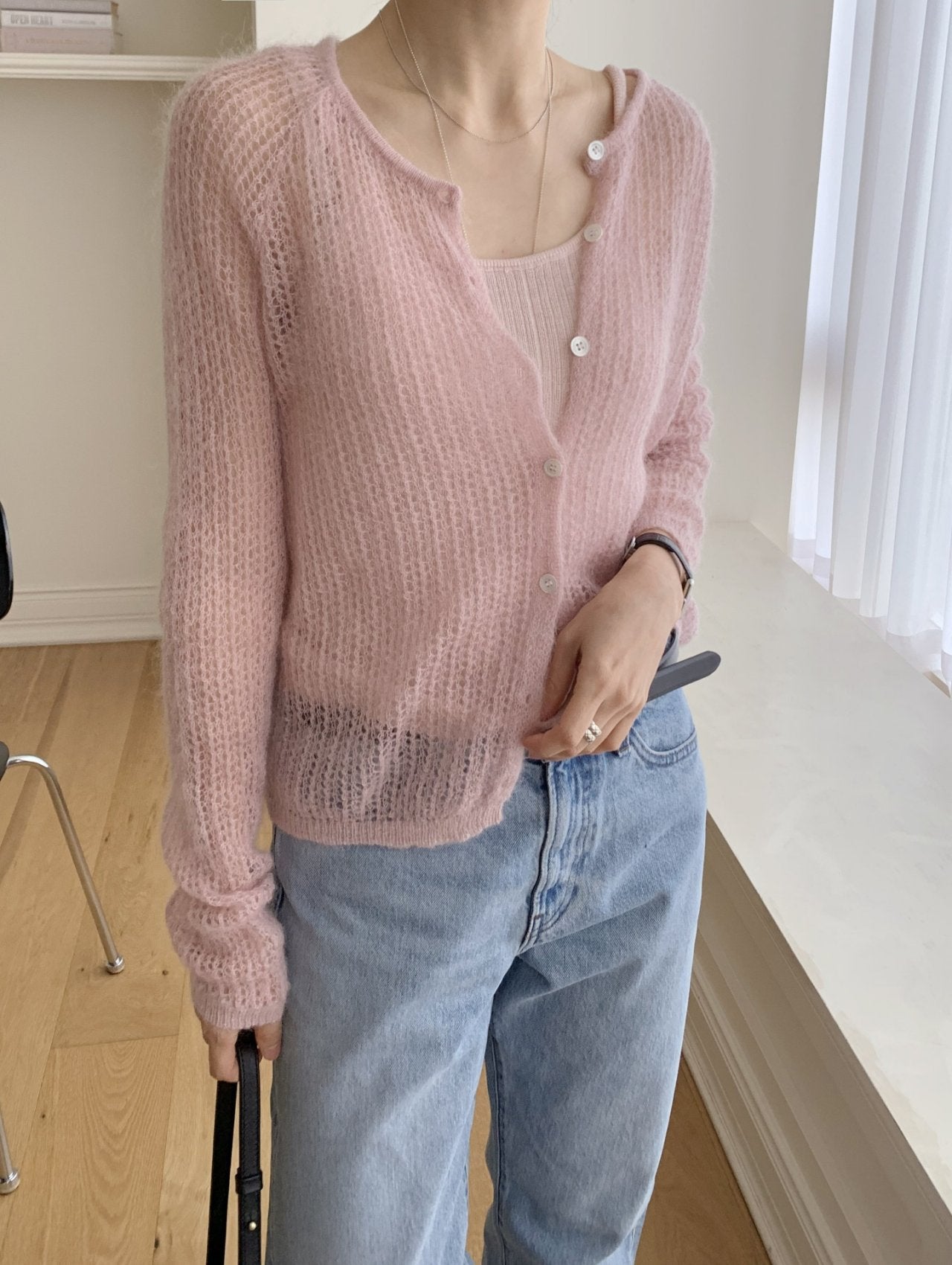 Cotton Candy Mohair Blend Knit Cardigan