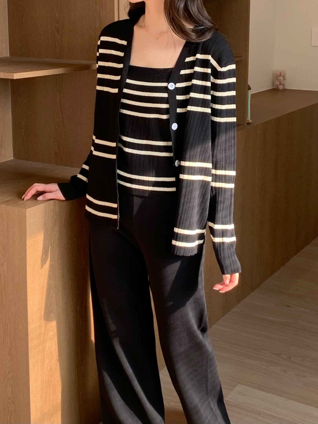 Elegant Stripe Knit 3-Piece Set