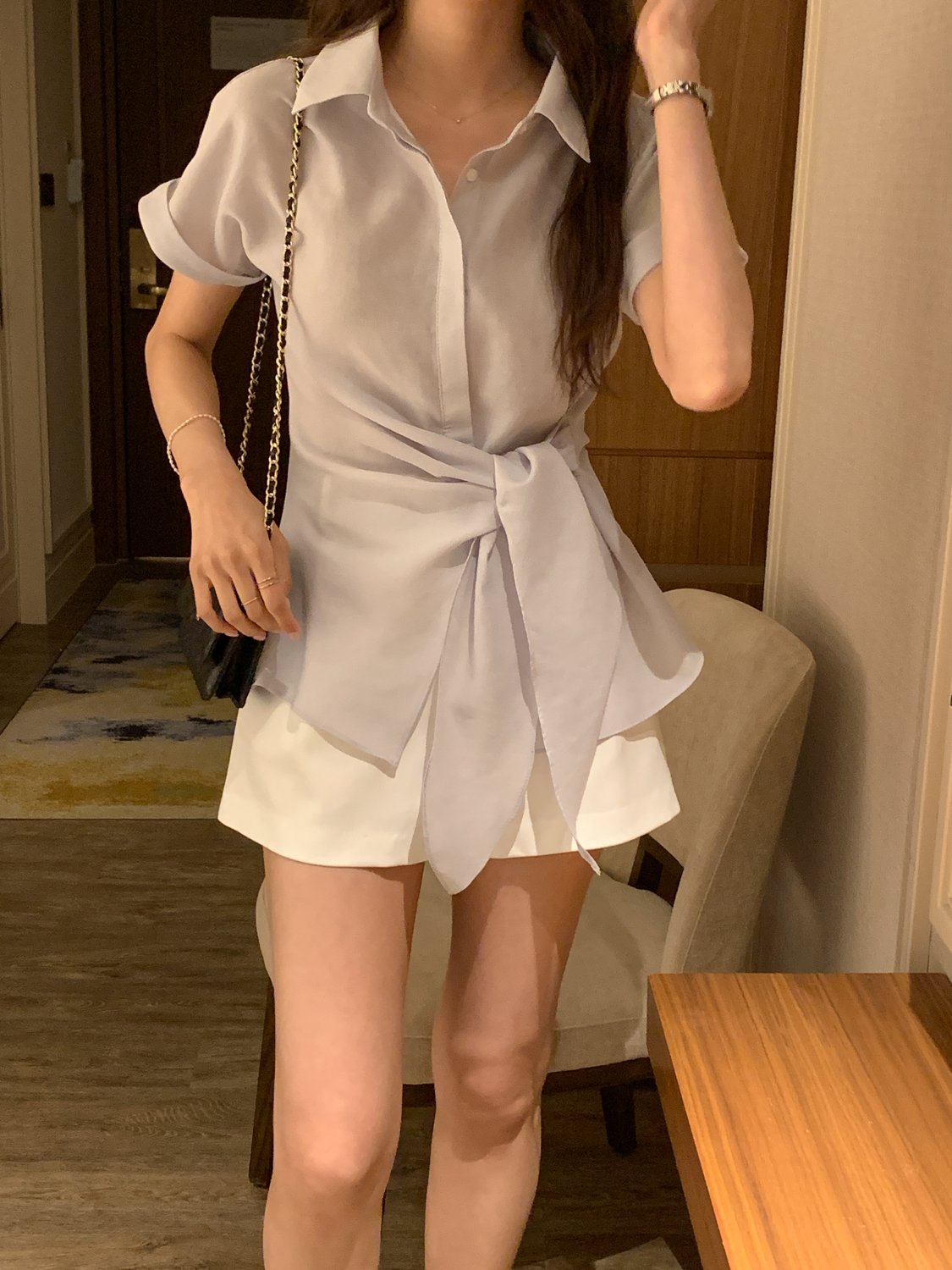 Serene Semi-Open Rolled-Up Wrap Shirt