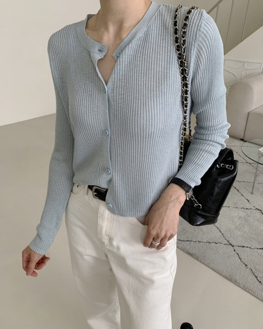 Lightweight Bokashi Rib Knit Cardigan