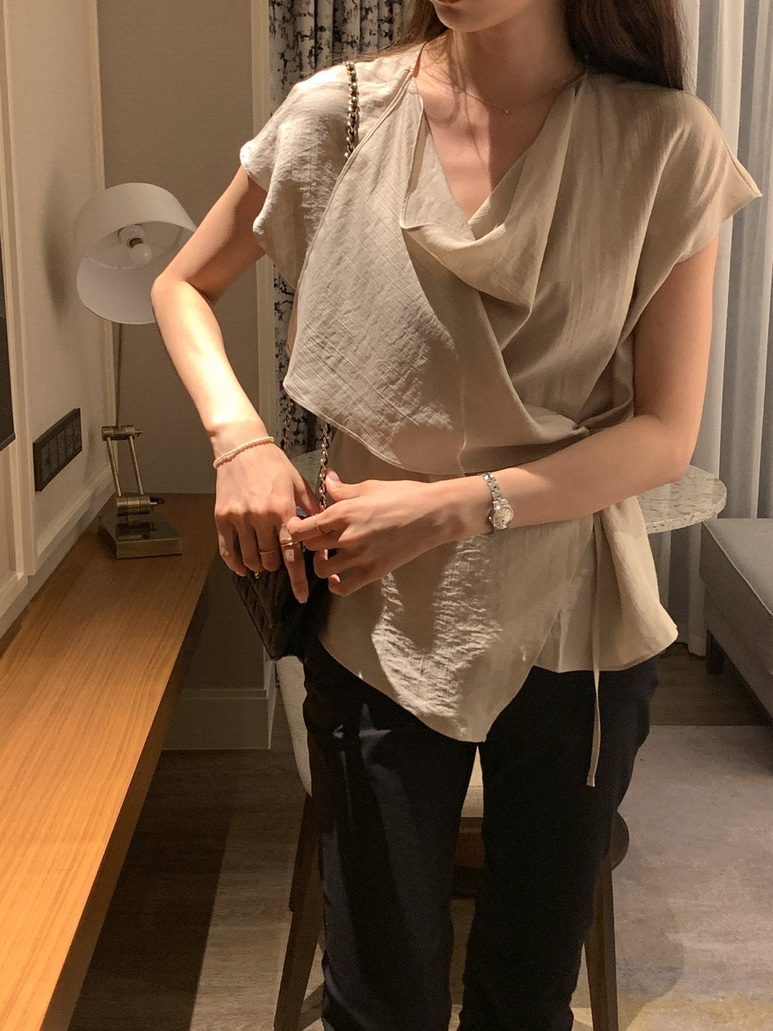 Draped Side-Button Blouse