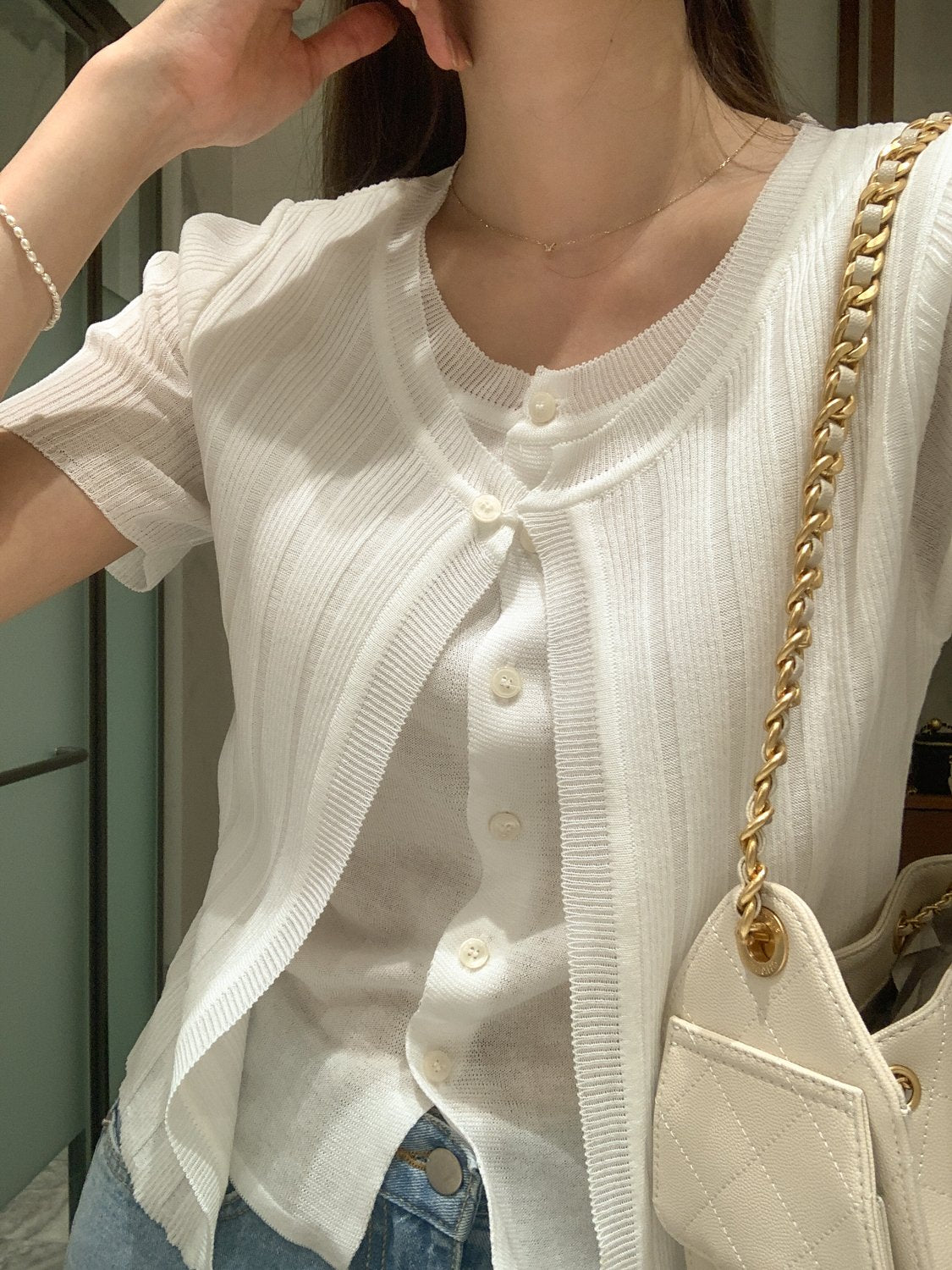 2-in-1 Ribbed Short-Sleeve Cardigan