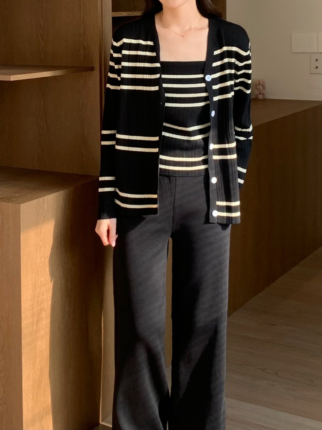 Elegant Stripe Knit 3-Piece Set