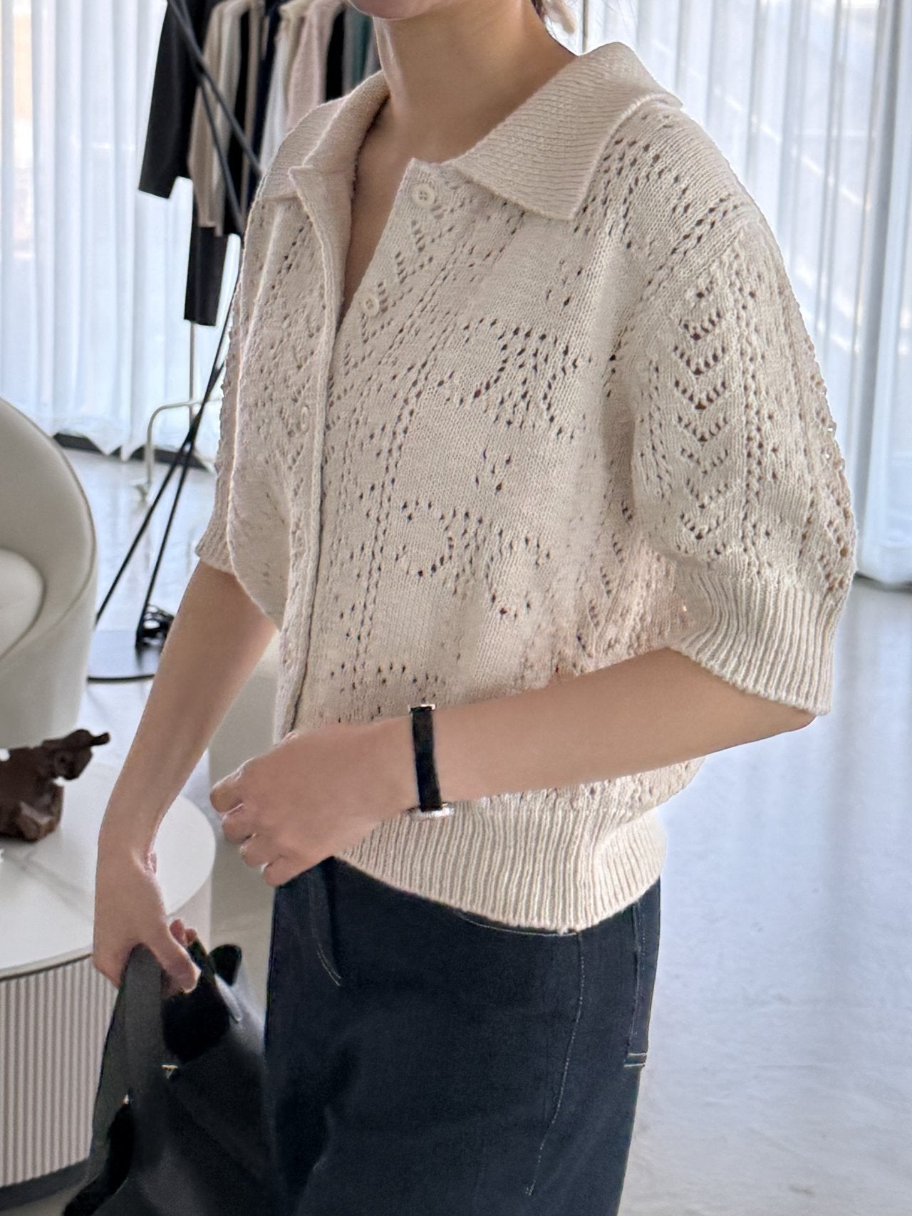 Classic Crochet Cardigan - Cream Oat
