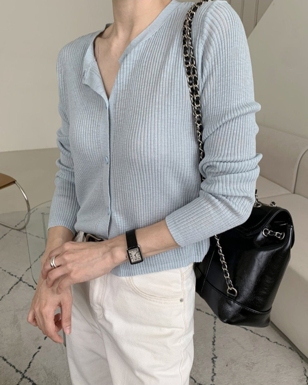 Lightweight Bokashi Rib Knit Cardigan