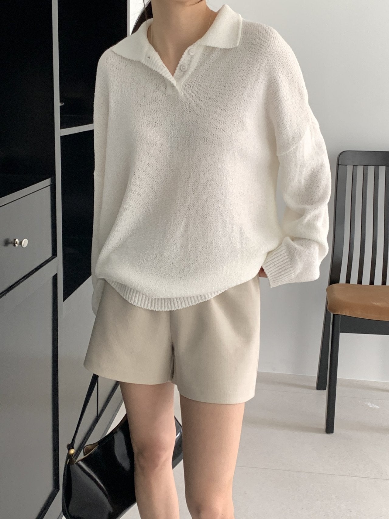 Bouclé Boxy Collar Knit