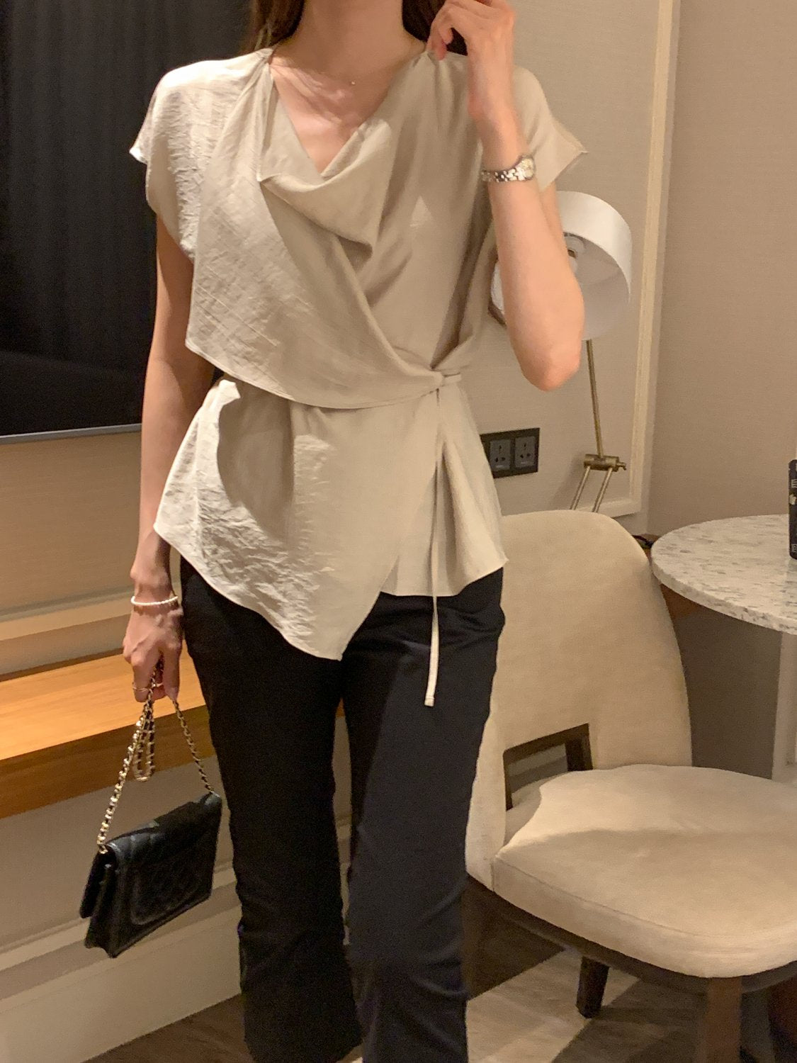 Draped Side-Button Blouse