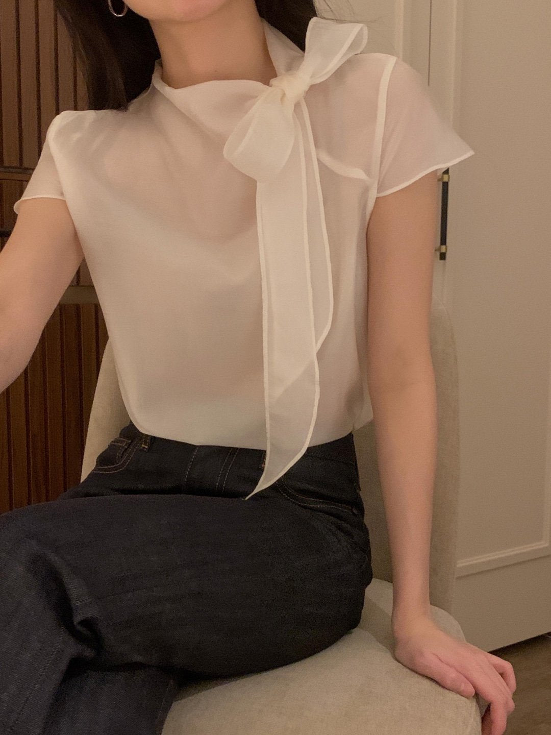 [Best Seller] Ribbon Mock-neck Blouse