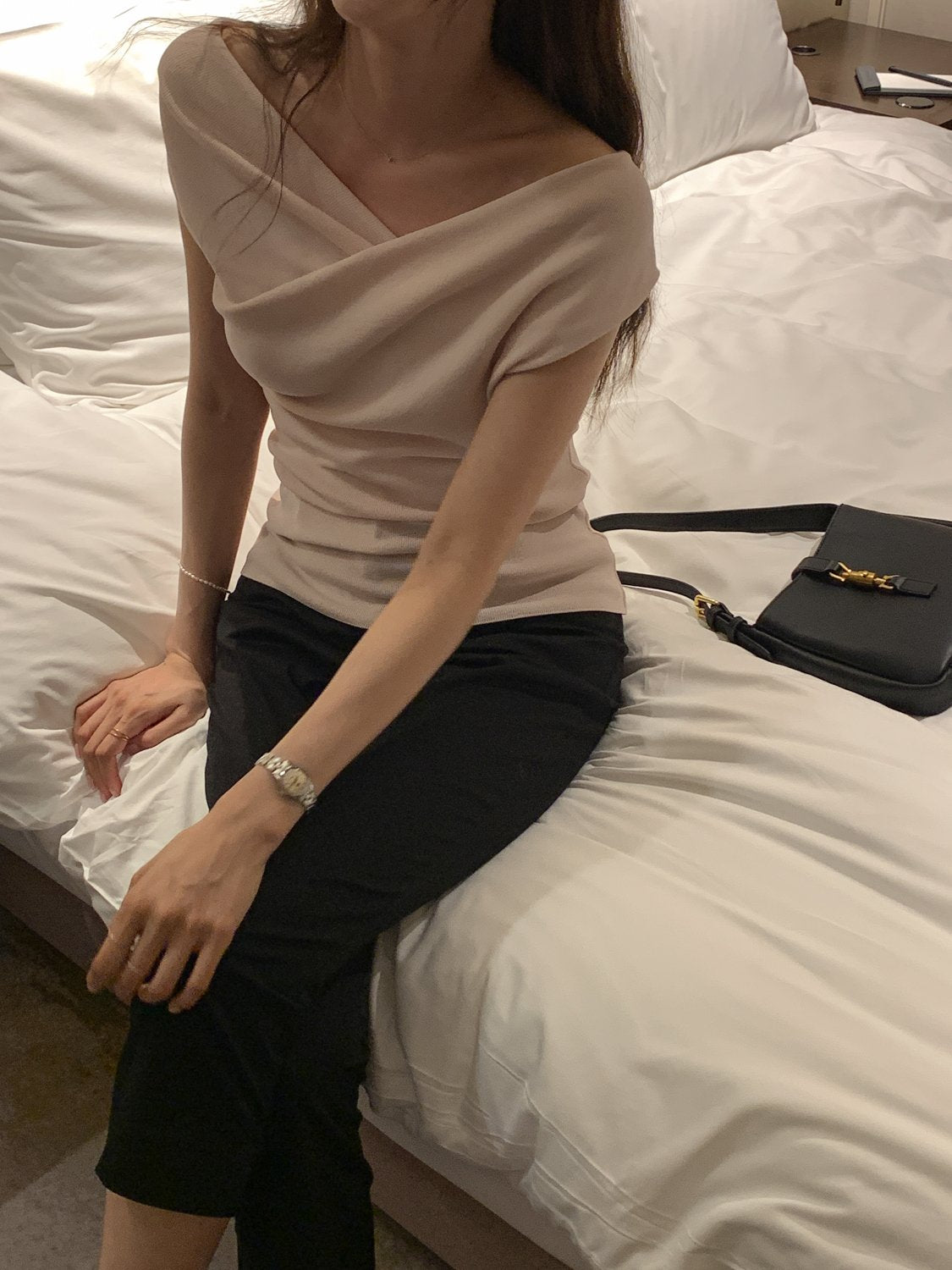Two-Way Shirred Knit Top