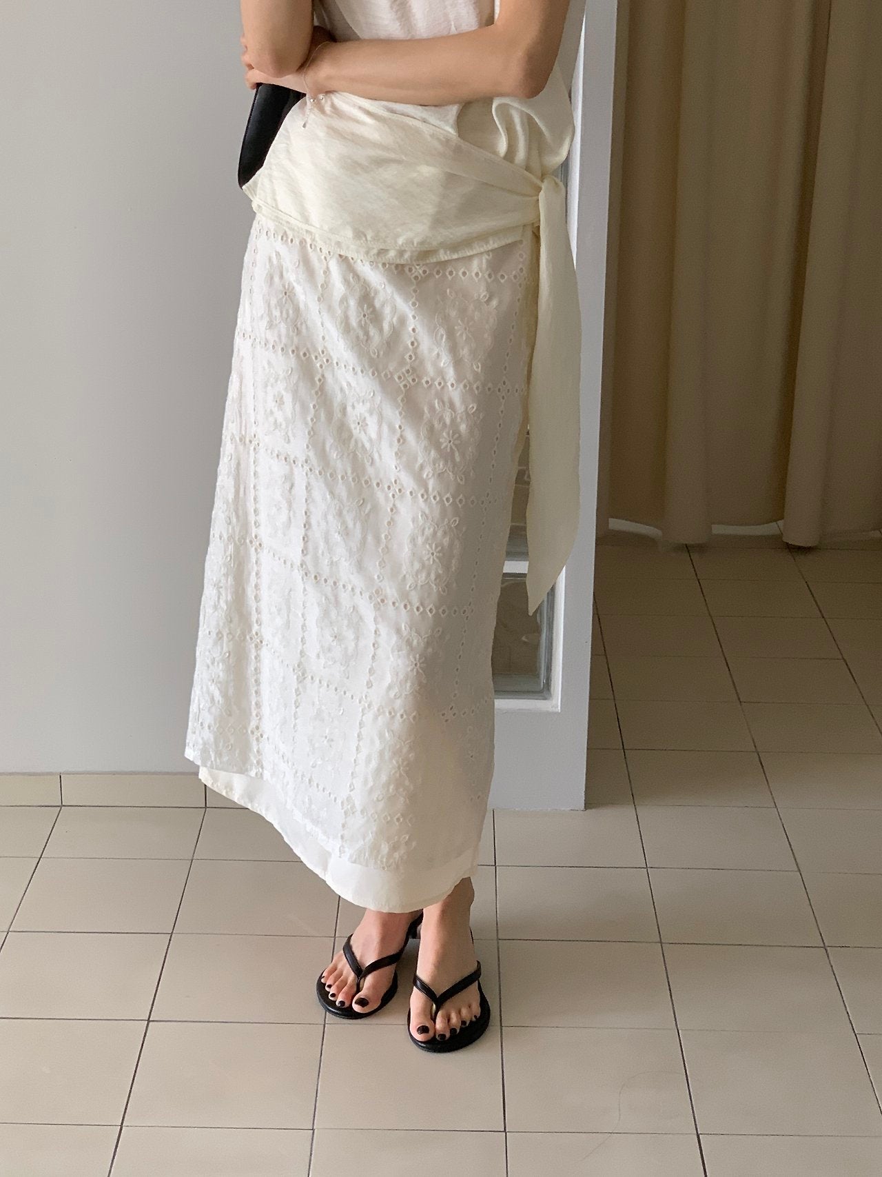 Square Lace Double-Layered Long Skirt