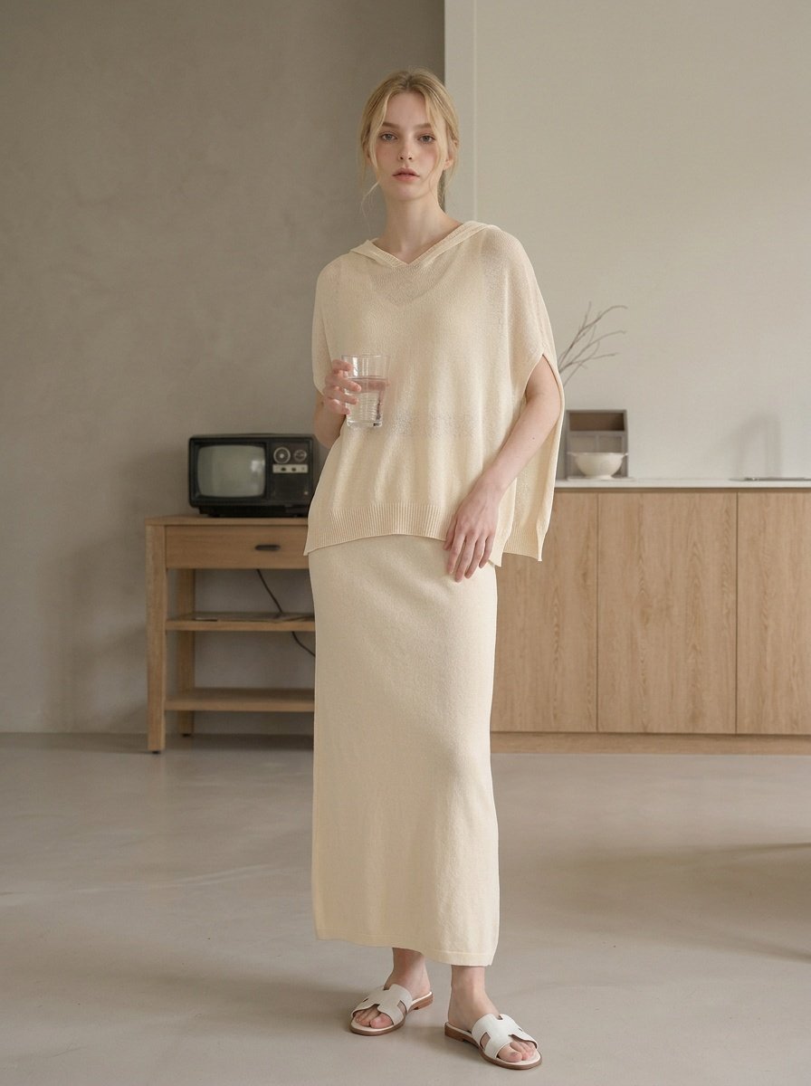 Whole garment Butter Hooded Knit Cape Vest