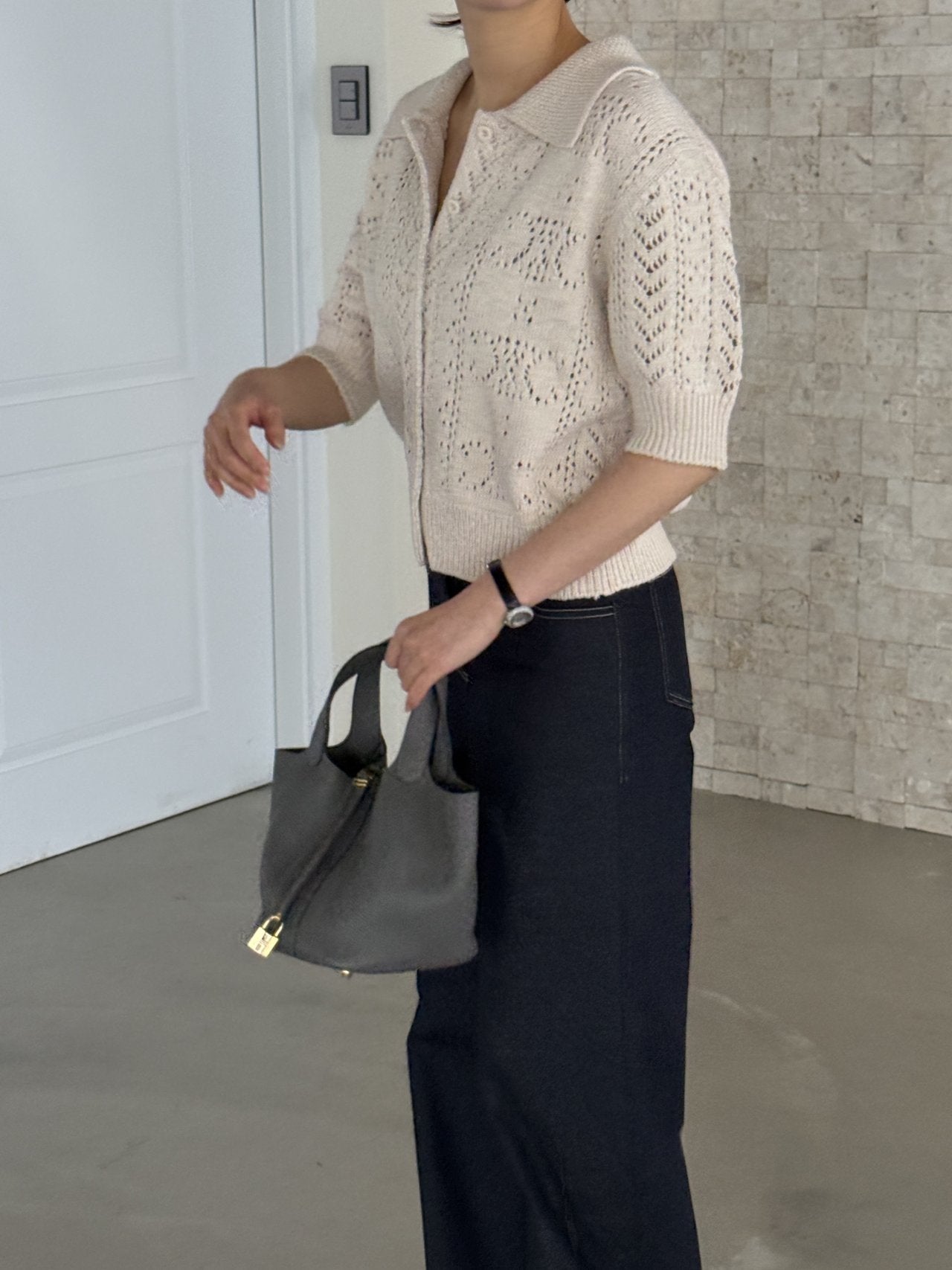 Classic Crochet Cardigan - Cream Oat