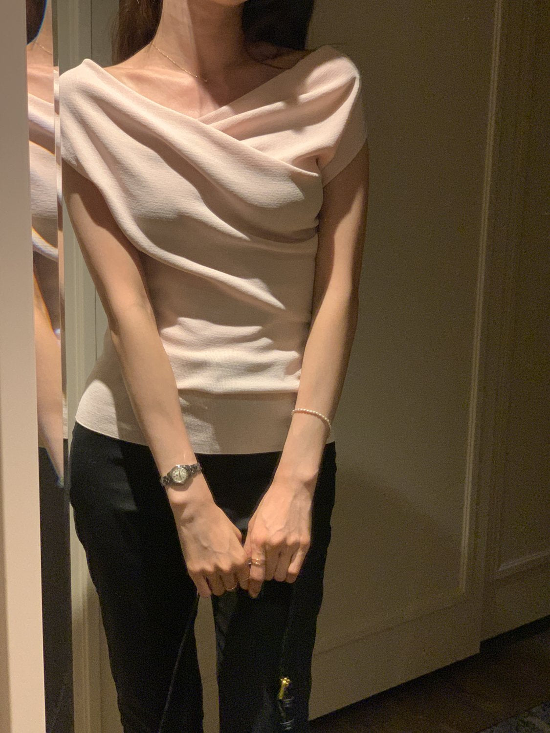 Two-Way Shirred Knit Top