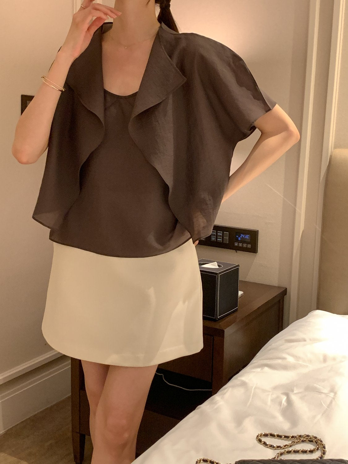 Collar Cardigan & Sleeveless Blouse Set