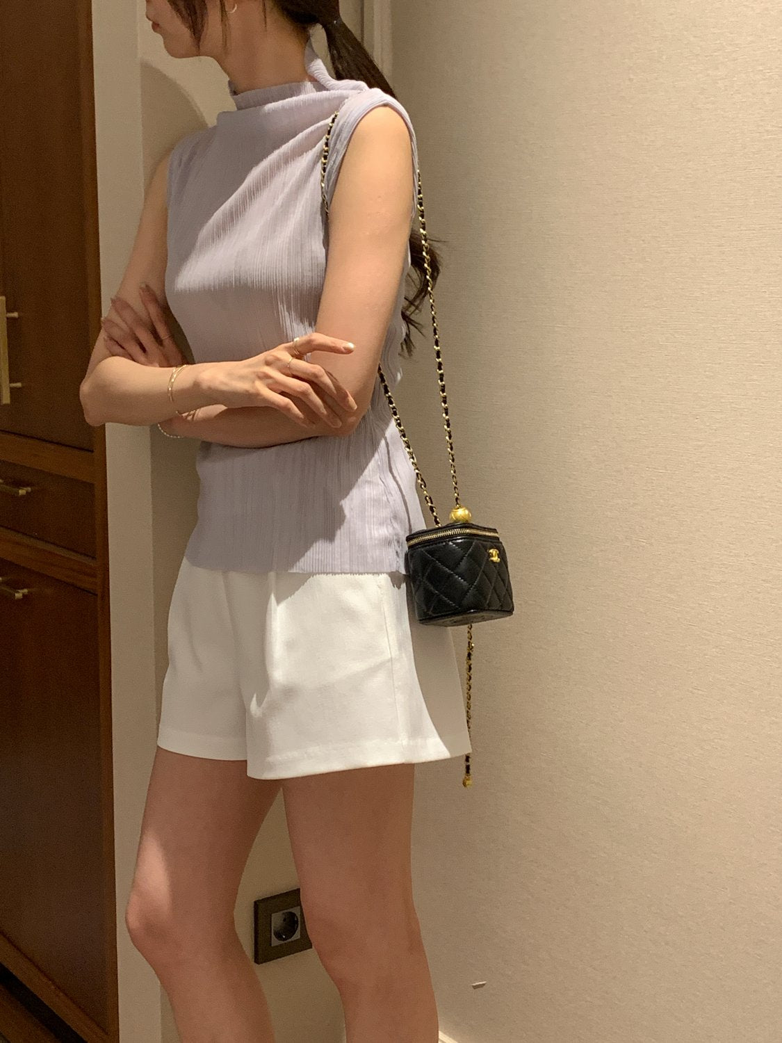 Pleated Mock-Neck Sleeveless Top