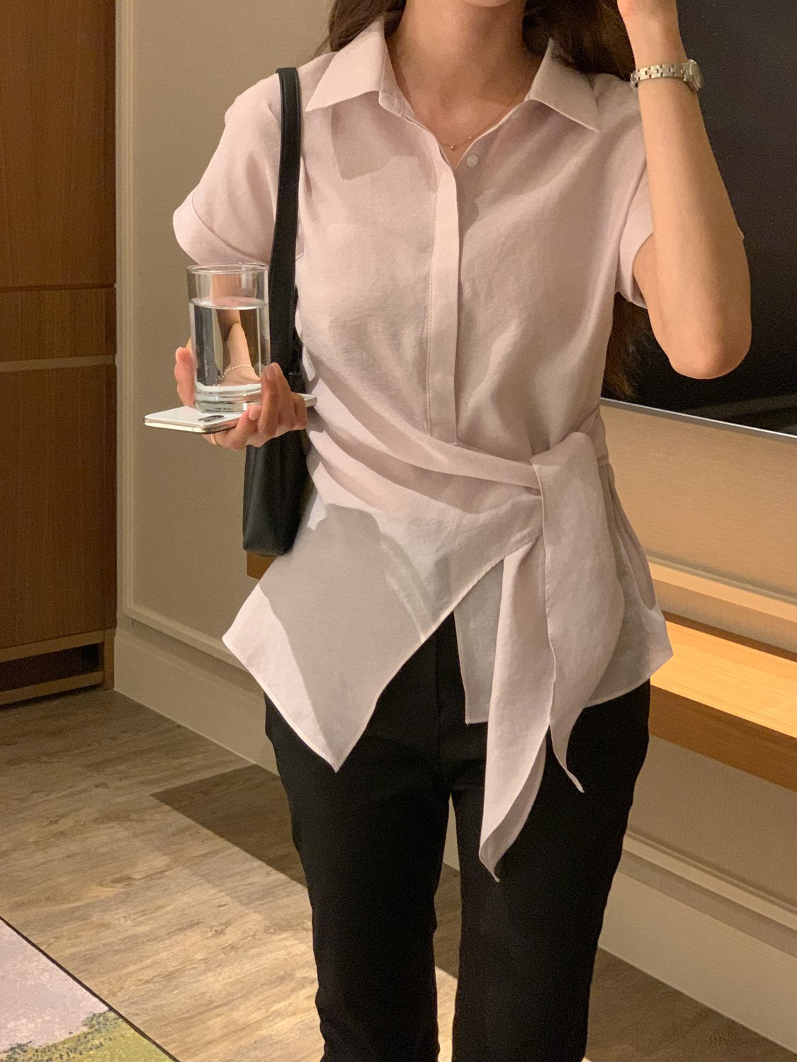 Serene Semi-Open Rolled-Up Wrap Shirt