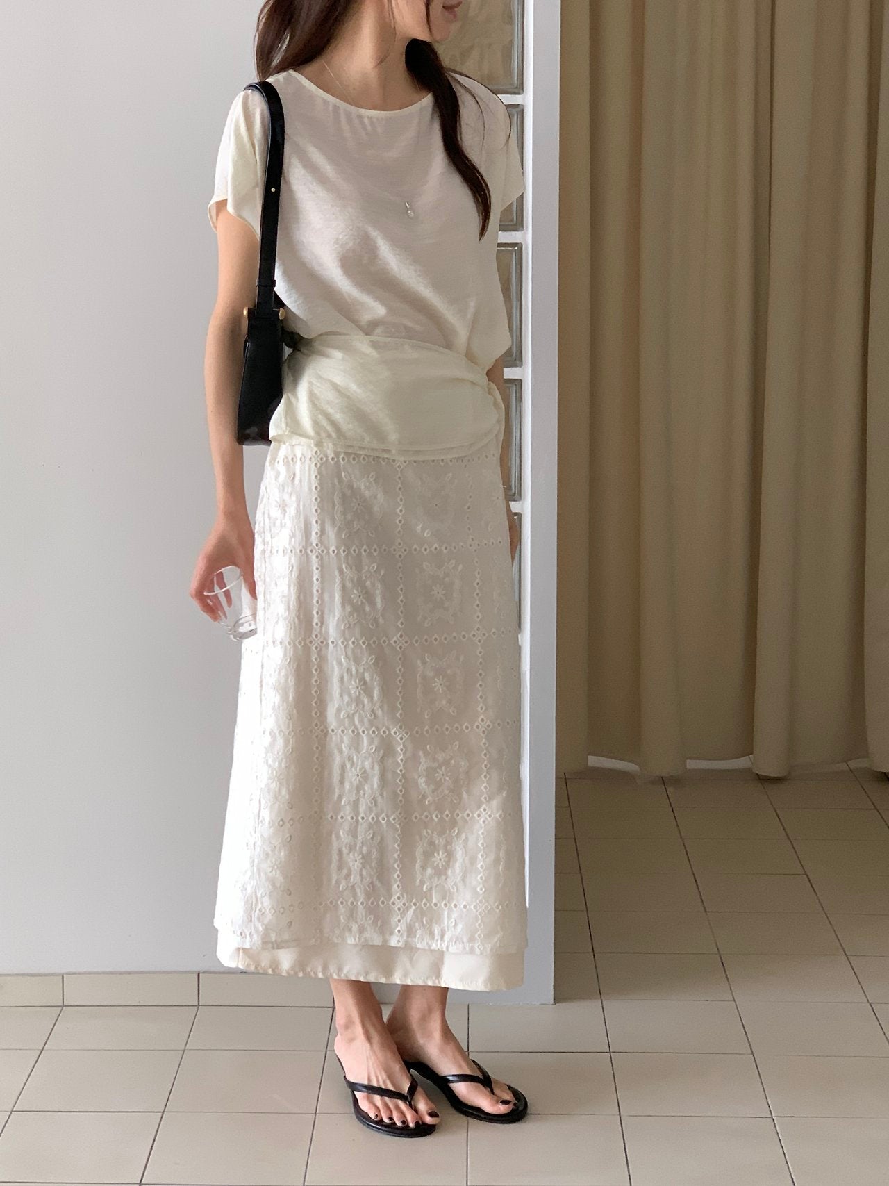 Square Lace Double-Layered Long Skirt