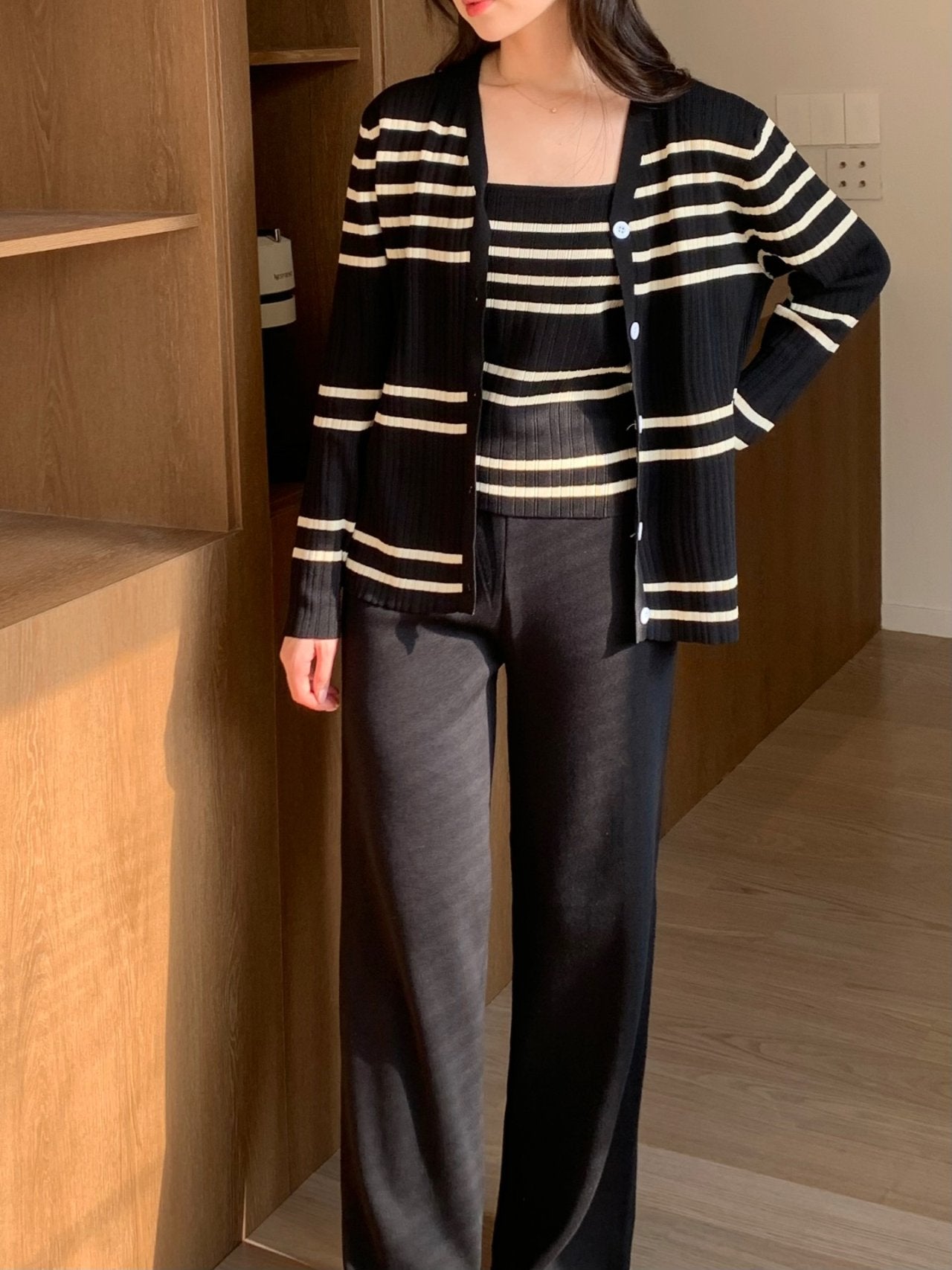 Elegant Stripe Knit 3-Piece Set