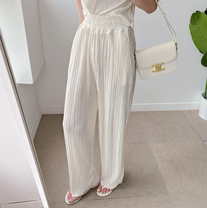 Pleated Off-Shoulder Cap Sleeve Top & Wide Pants Set