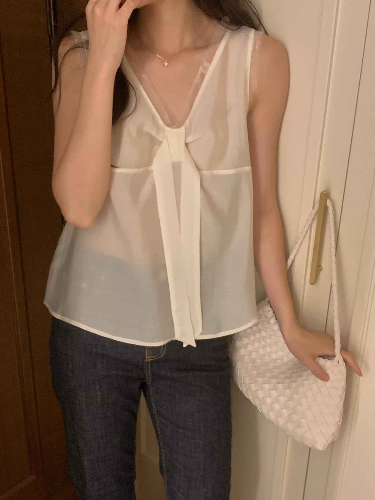 Pure Mood See-through V-Blouse