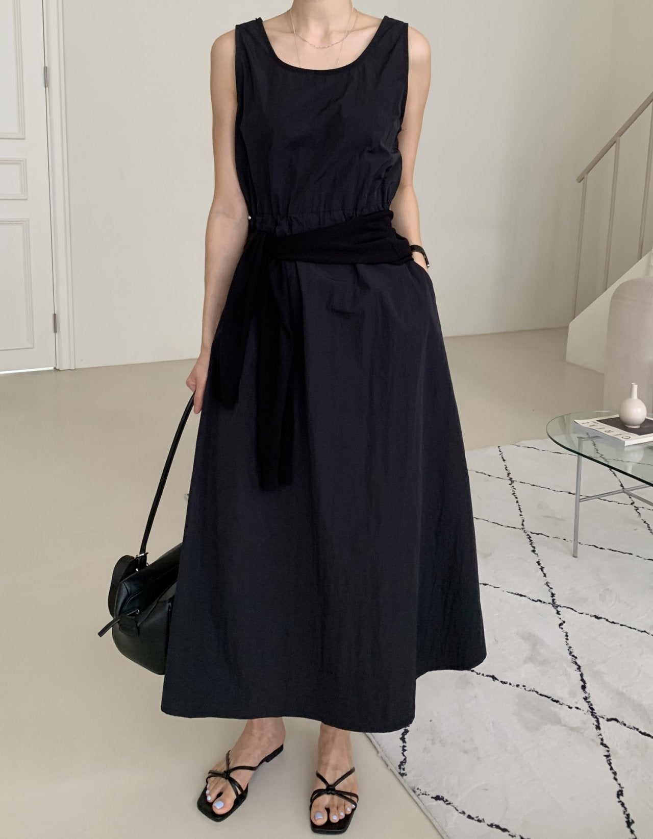 Crisp Texture Long Dress & Matching Cardigan set