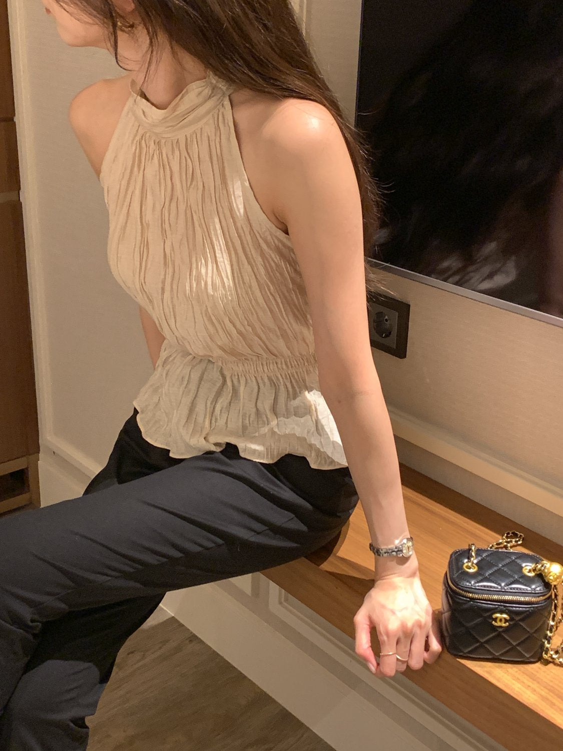 Crinkle Halter Blouse