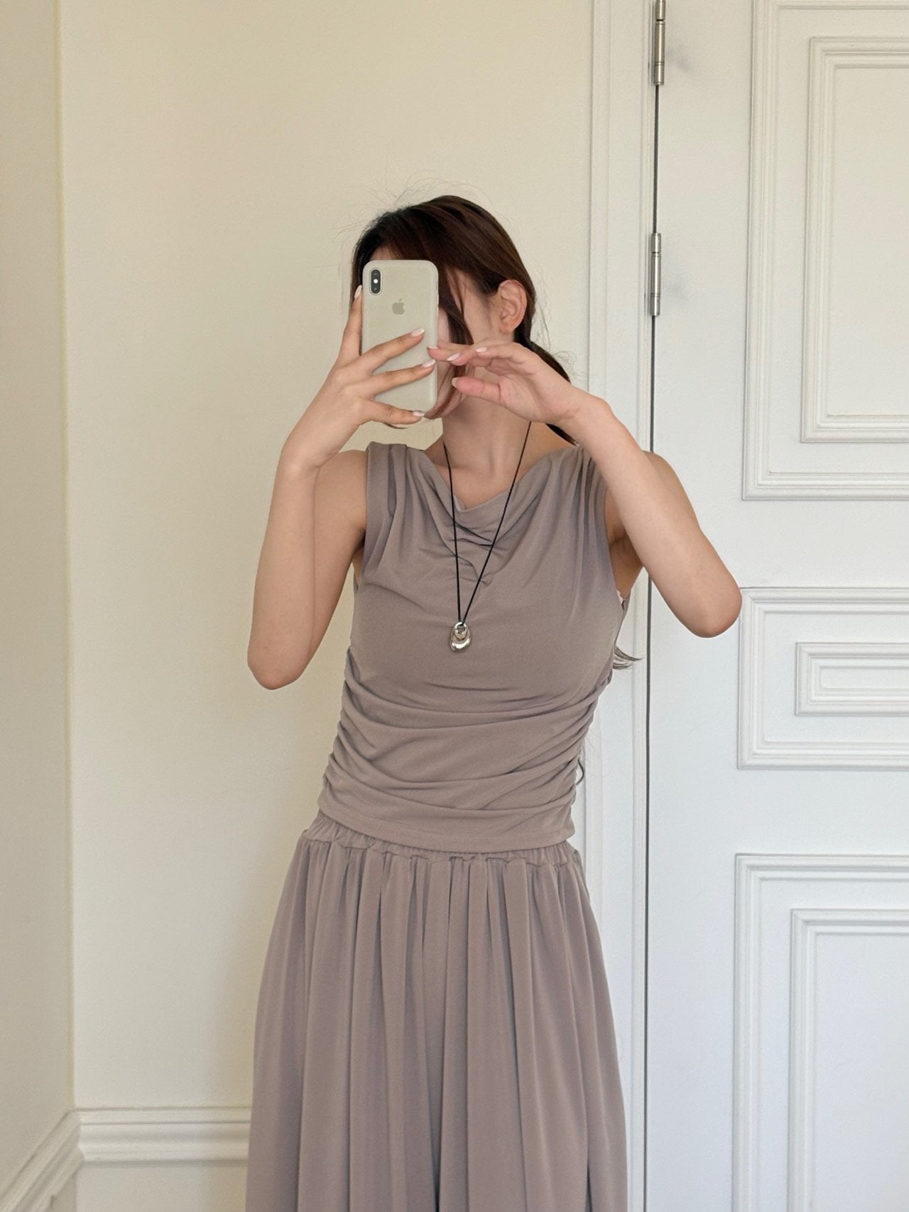 Draped Sleeveless & Wide-Leg Pants Set