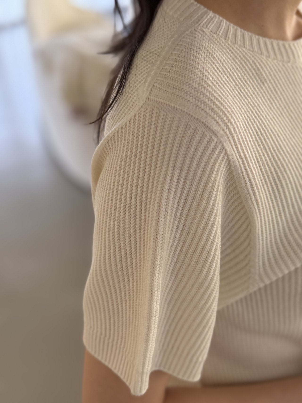 Textured Semi-Crop Knit (Short Sleeve) - Ivory