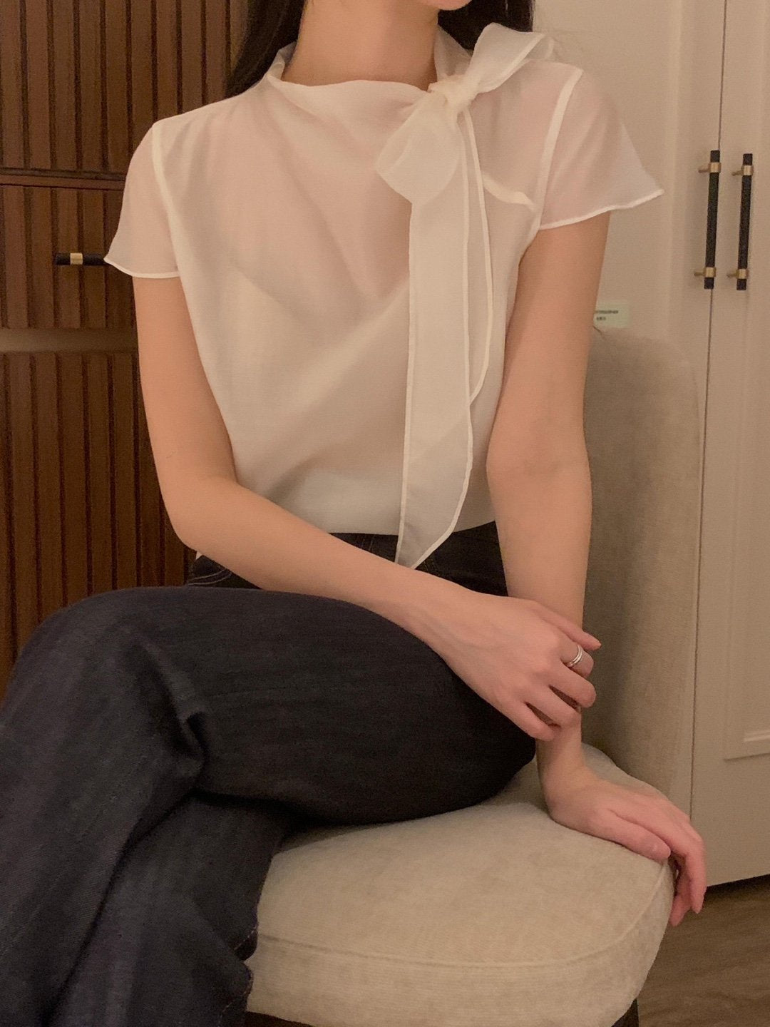 [Best Seller] Ribbon Mock-neck Blouse