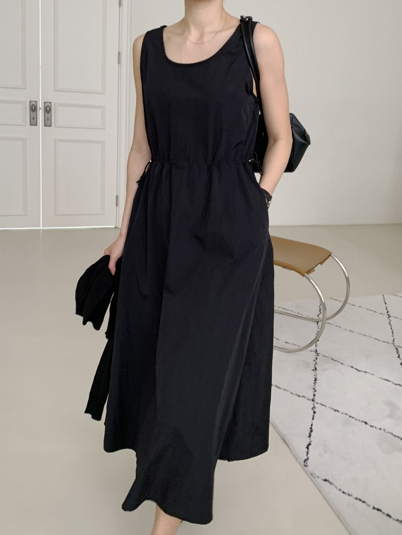 Crisp Texture Long Dress & Matching Cardigan set